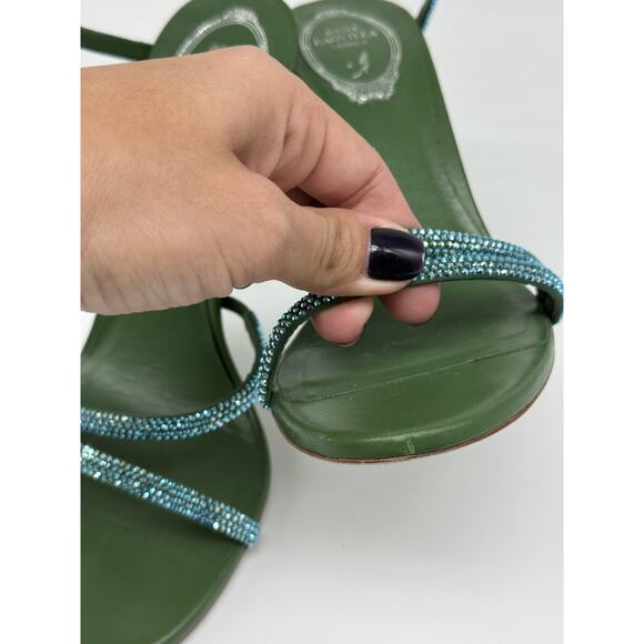 Rene Caovilla Cleo Crystal Embellished 105 Strappy Sandals Green Women's Size 38 - Picture 6 of 16
